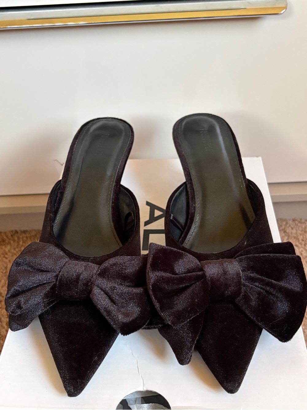 Forever 21 Black Velvet Pointed Bow Slip-On Mules